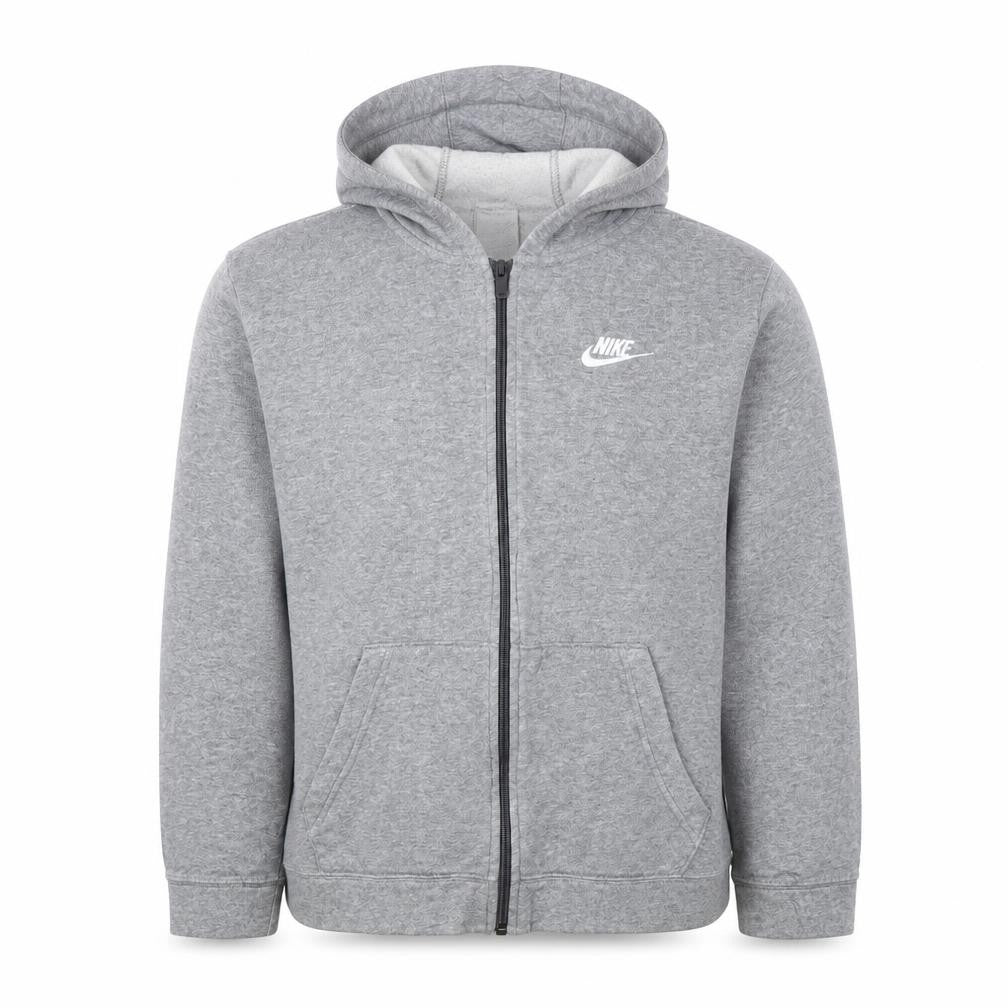 Front view of Nike boys’ grey full zip hoodie xl 158-170cm cotton blend casual