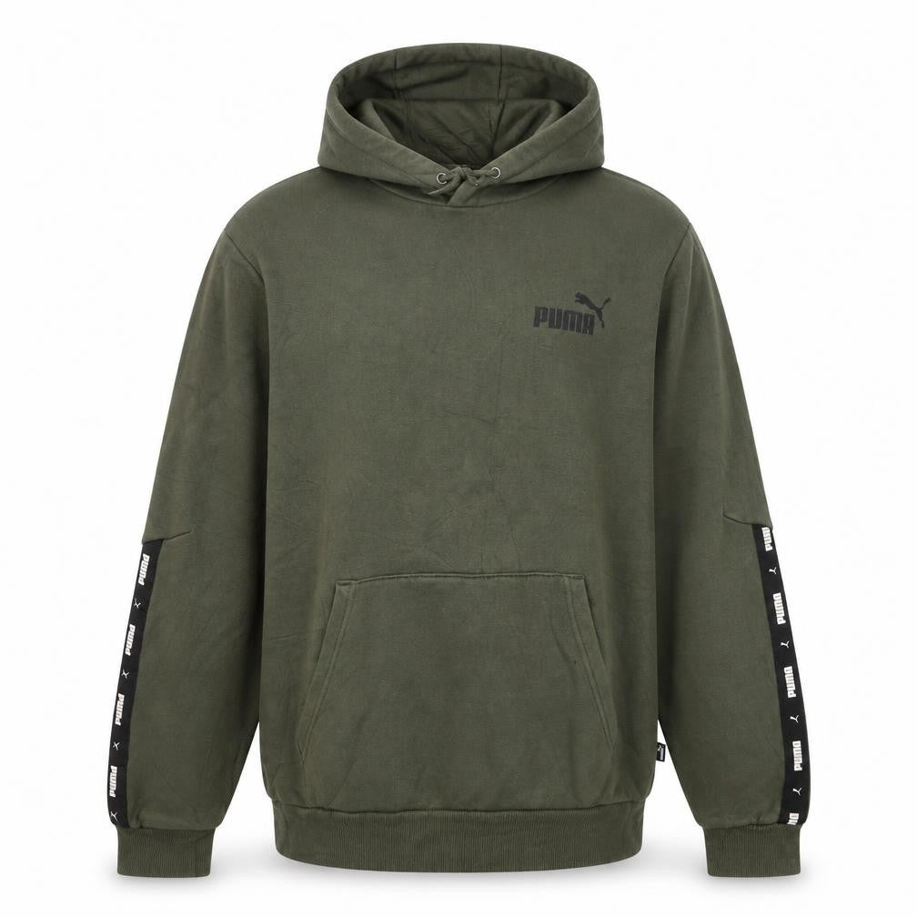 Front view of Puma Men’s Green Pullover Hoodie Small Logo Regular Fit