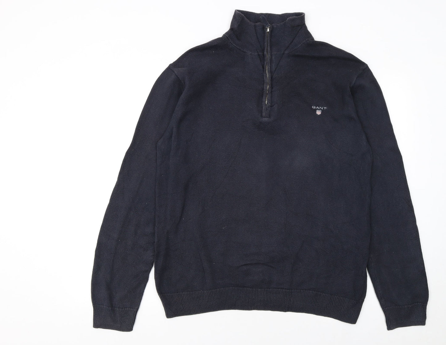 GANT Men's Blue Cotton 1/2 Zip High Neck Jumper Size L