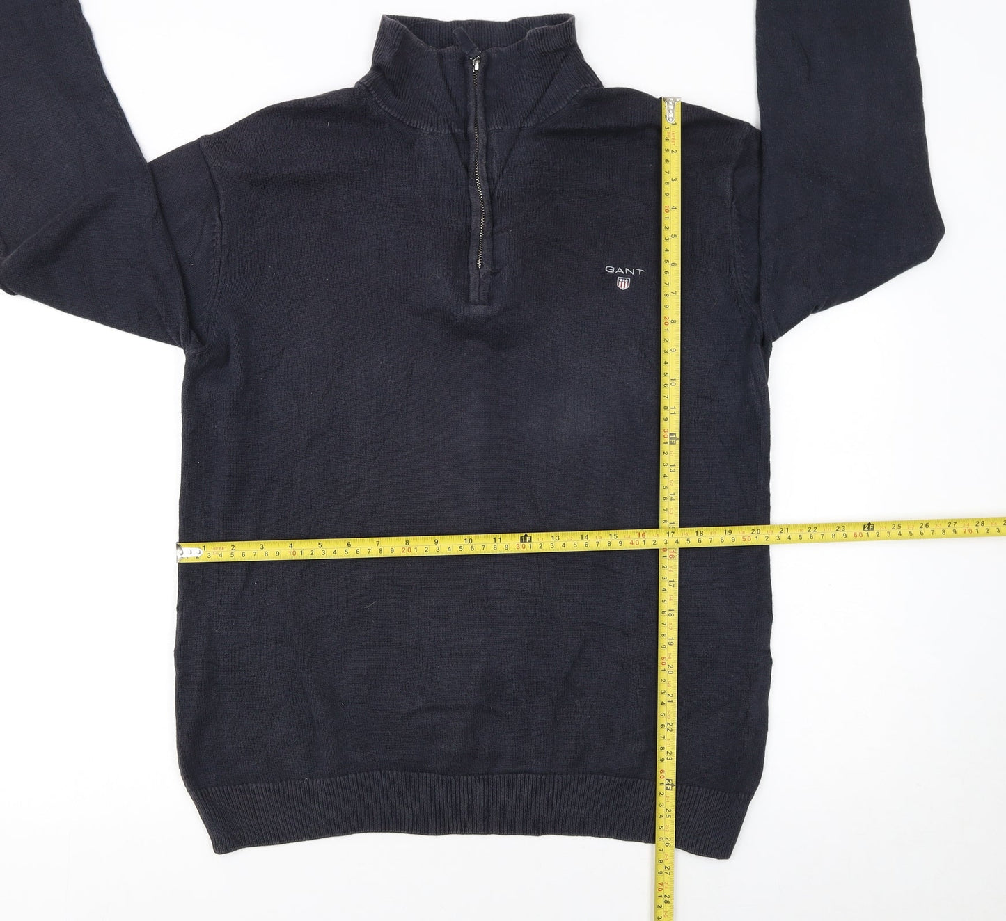 GANT Men's Blue Cotton 1/2 Zip High Neck Jumper Size L