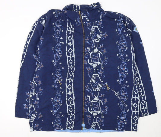 Fun Days Womens Blue Animal Print Cotton Hooded Windbreaker Jacket XL