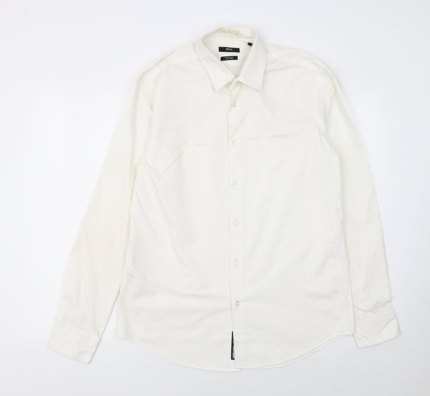 Hugo Boss Men's White Regular Fit Long Sleeve Cotton Button-Up Shirt M 40in