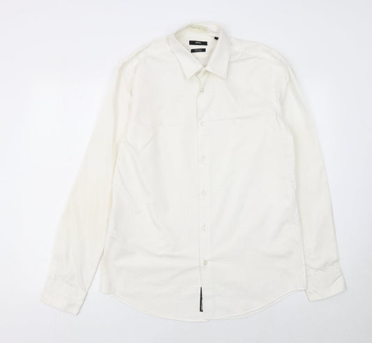 Hugo Boss Men's White Regular Fit Long Sleeve Cotton Button-Up Shirt M 40in