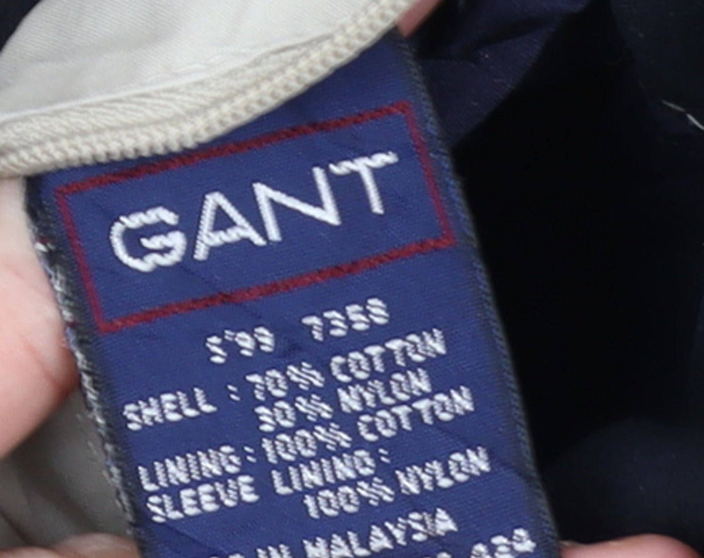 GANT Men's Blue Cotton Nylon Bomber Jacket L Full Zip Casual
