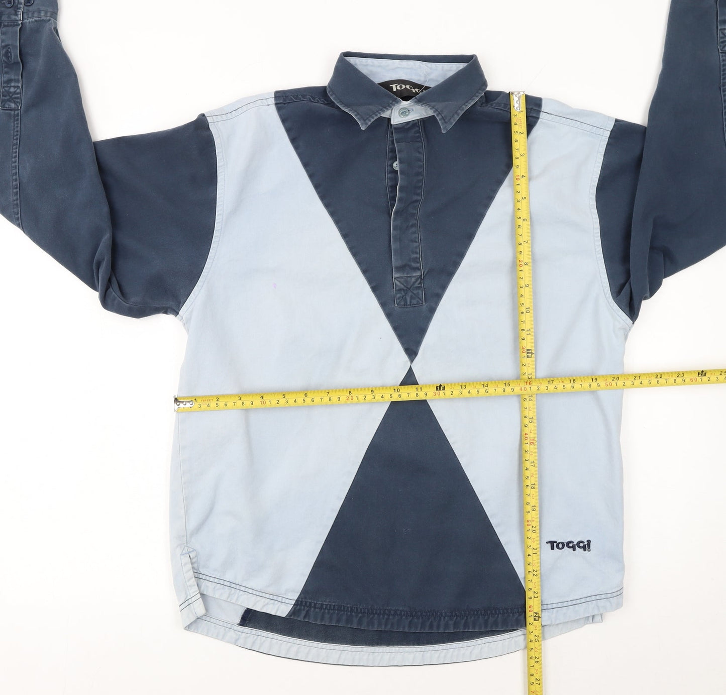 Toggi Men's Blue Colourblock Cotton Long Sleeve Collared Shirt XS