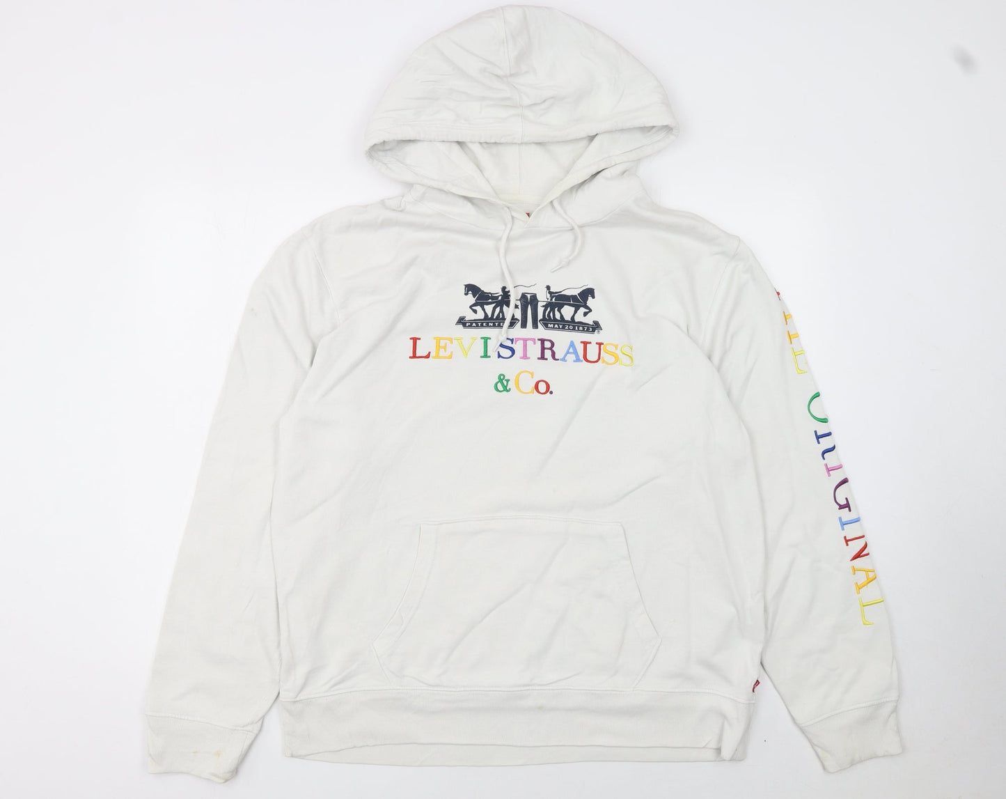 Levi's Men's White Pullover Hoodie L Logo Graphic Cotton Sweatshirt