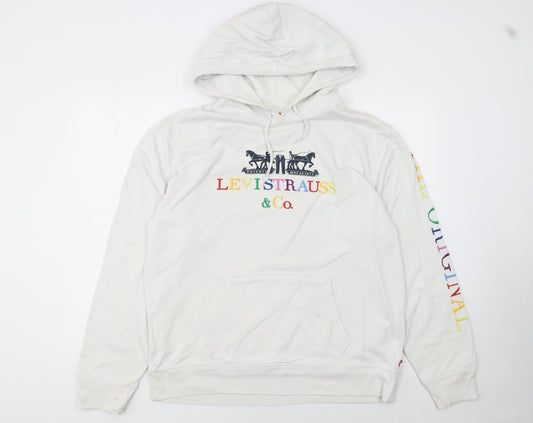 Levi's Men's White Pullover Hoodie L Logo Graphic Cotton Sweatshirt