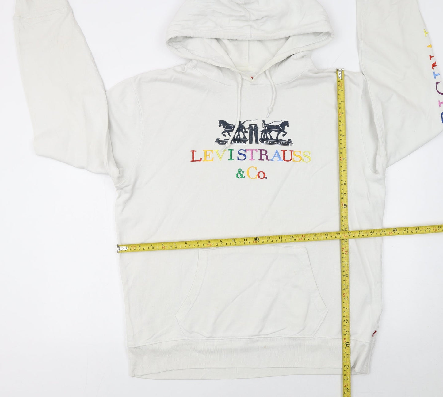 Levi's Men's White Pullover Hoodie L Logo Graphic Cotton Sweatshirt