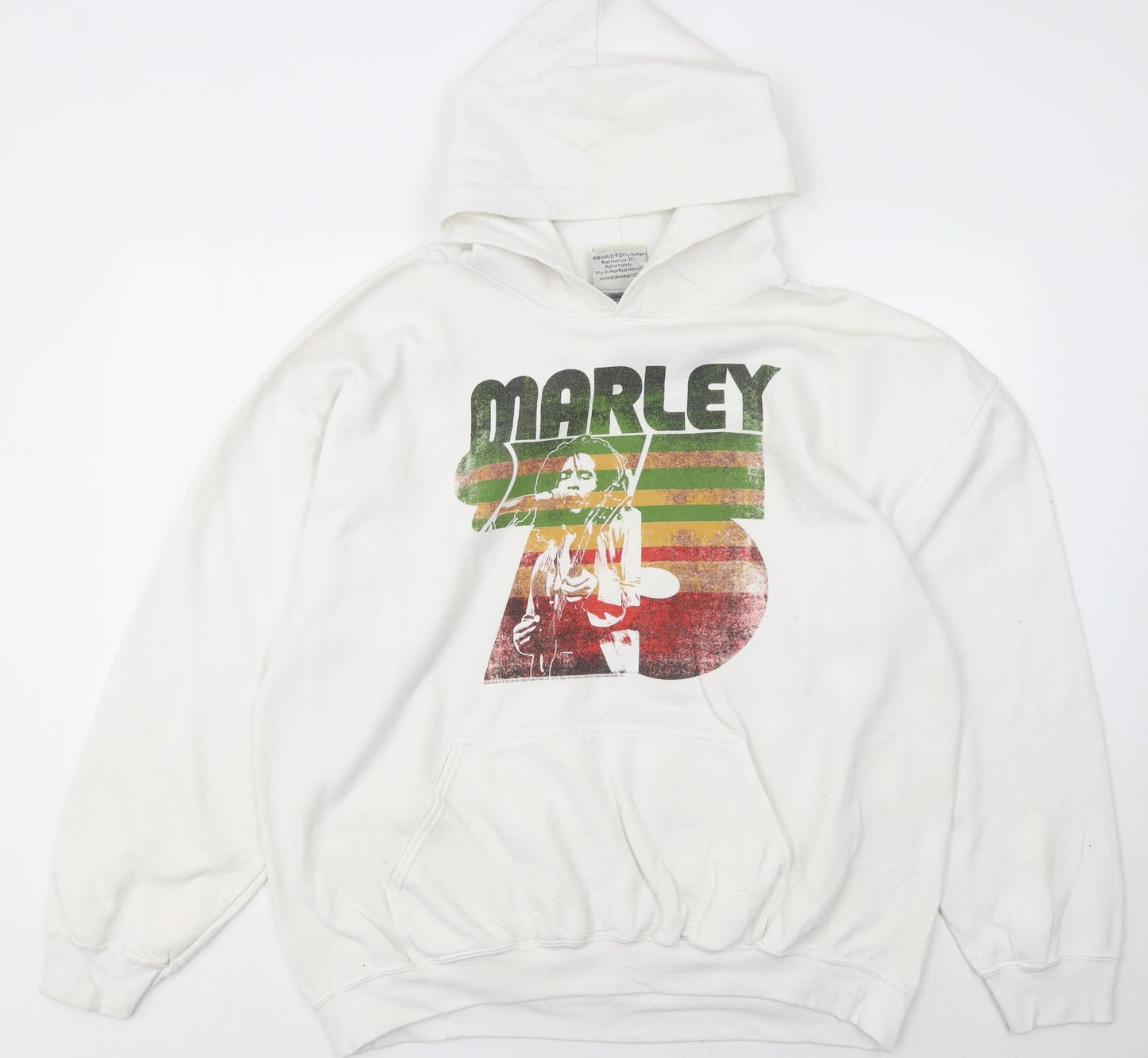 Bob Marley Men's White XL Pullover Hoodie Graphic Print Fleece