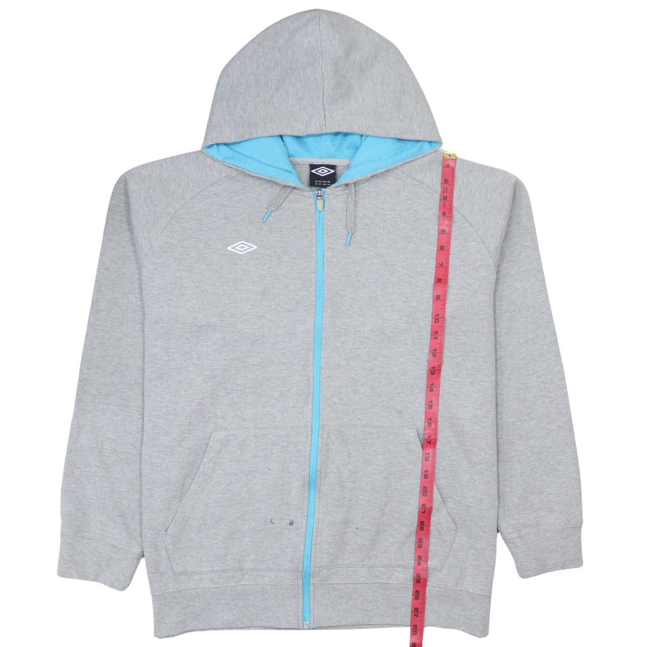 Umbro Mens Grey Full Zip Hoodie XL Lightweight Sports Fleece