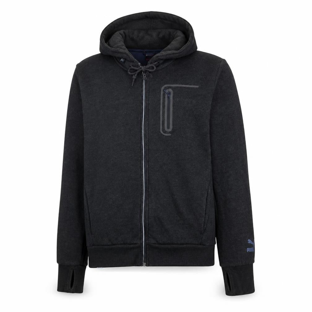 Front view of Puma Men's Black Full Zip Hoodie, size M, Sports Fleece Sweatshirt