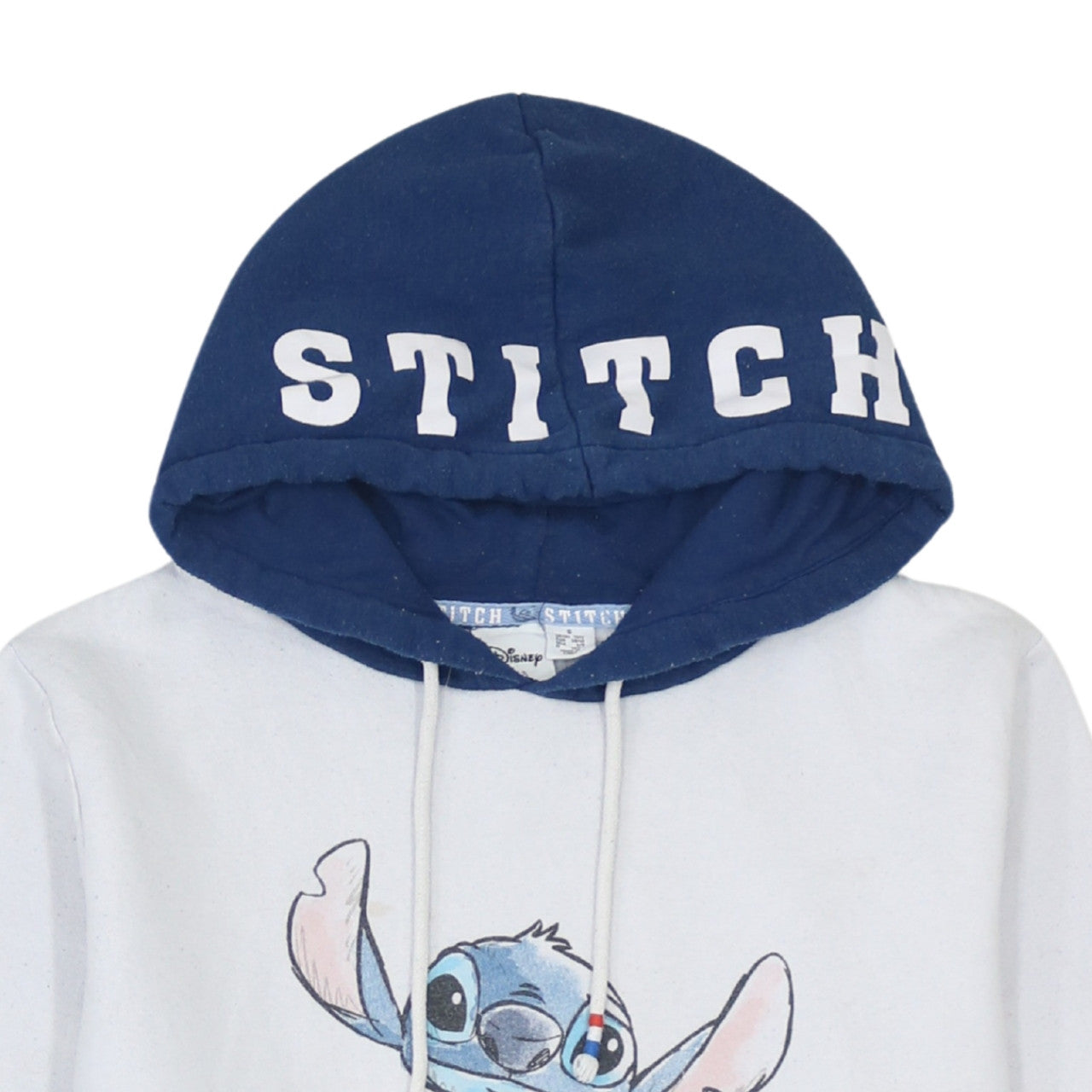 Disney Women Blue & White Stitch Hoodie Size S Pullover Sweatshirt