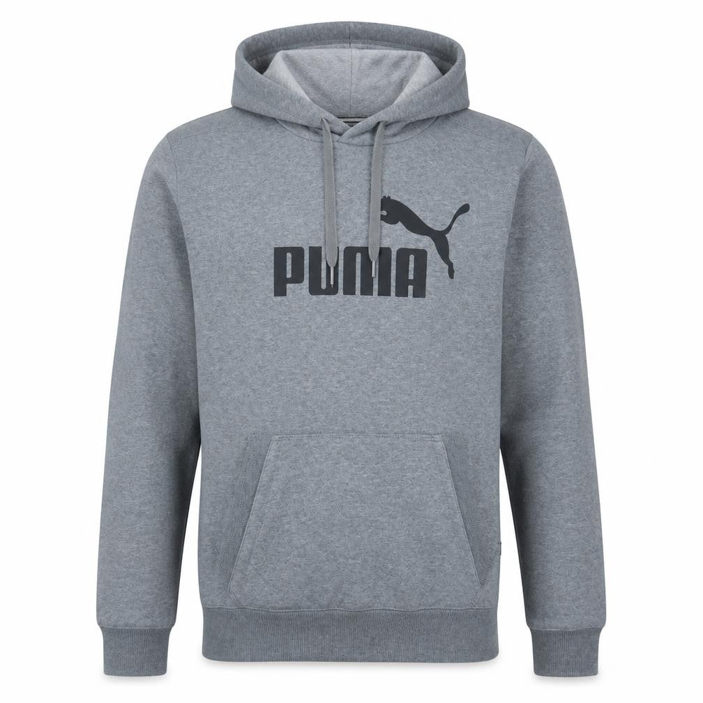 Front view of Puma Men's Grey Small Pullover Hoodie with Logo Print