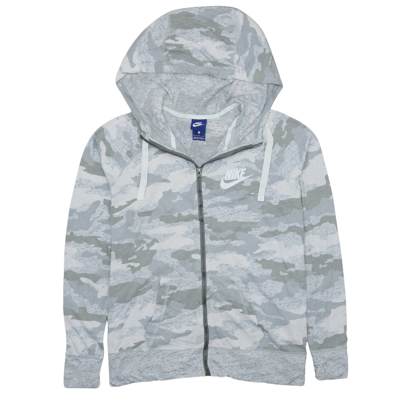 Nike Women’s Grey Camo Full Zip Hoodie L Hooded Sweatshirt