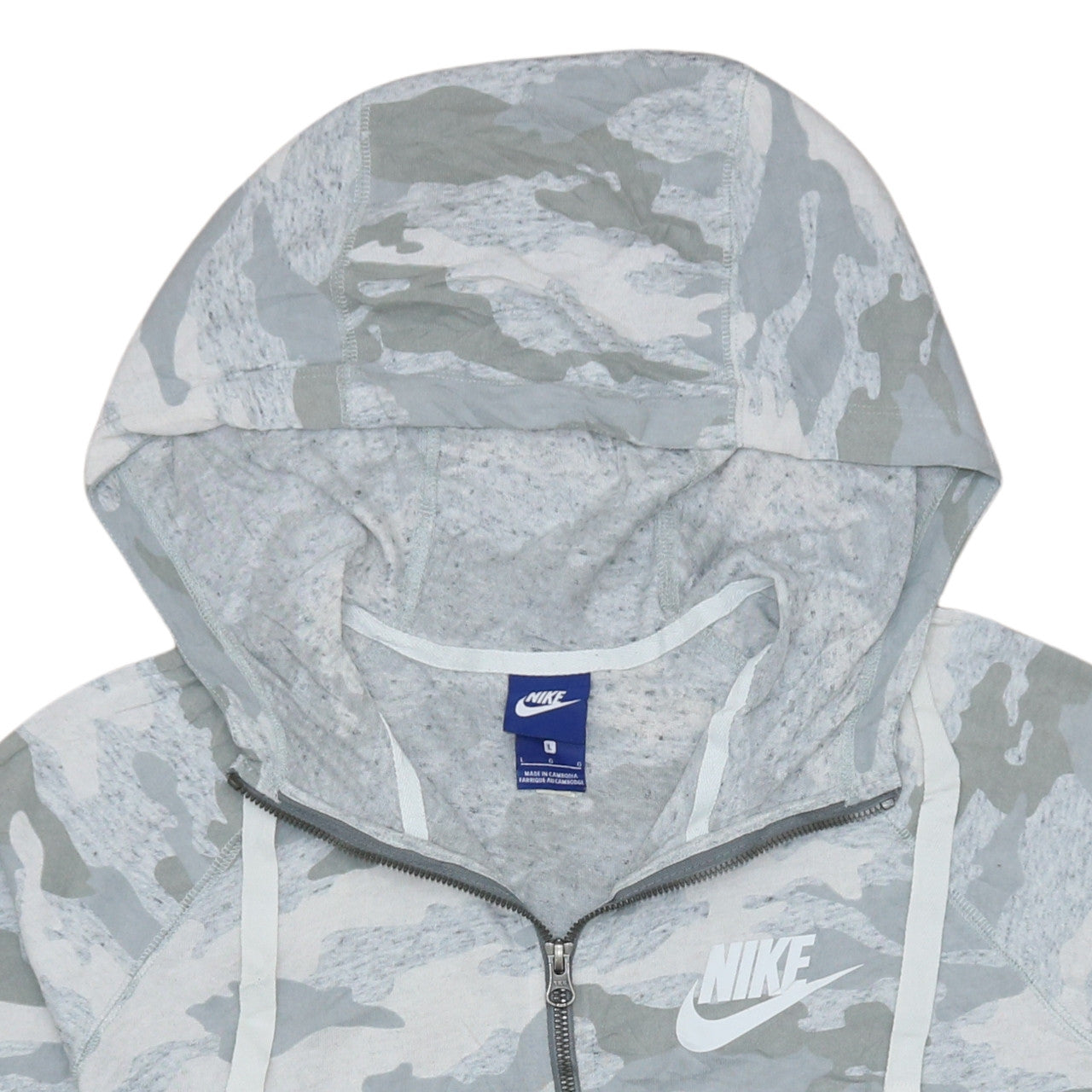 Nike Women’s Grey Camo Full Zip Hoodie L Hooded Sweatshirt