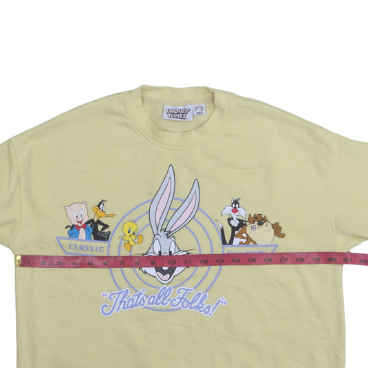 Looney Tunes Women's Yellow Classic Crew Neck Pullover Sweatshirt Size S