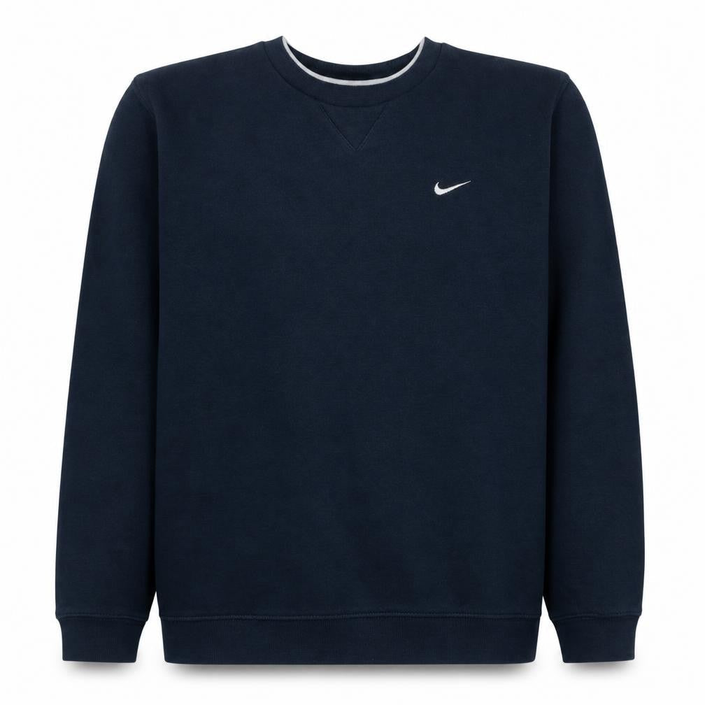 Front view of Nike boys’ navy blue large crew neck pullover sweatshirt 14-16 years