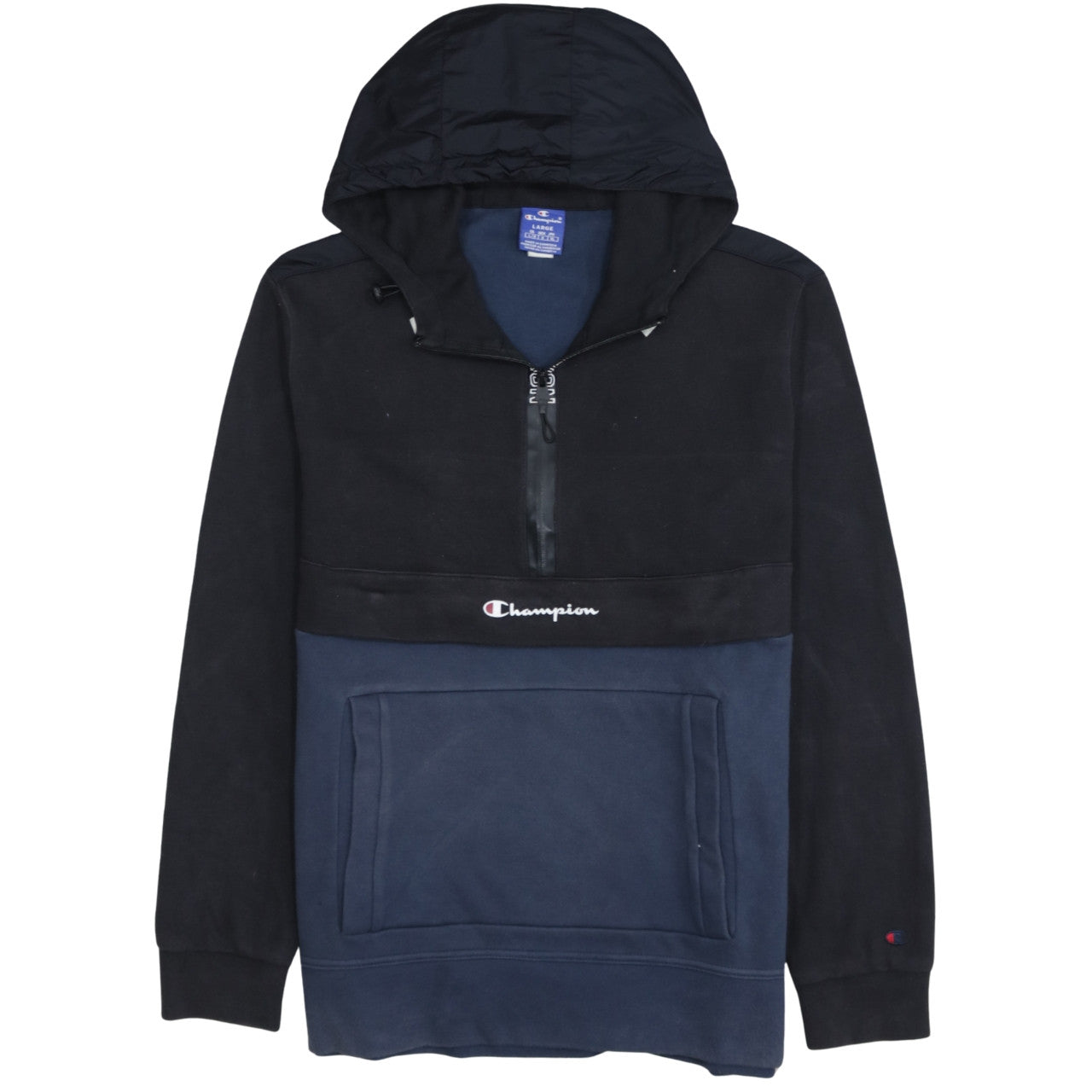 Champion Men's Black & Navy 1/2 Zip Pullover Hoodie Size L