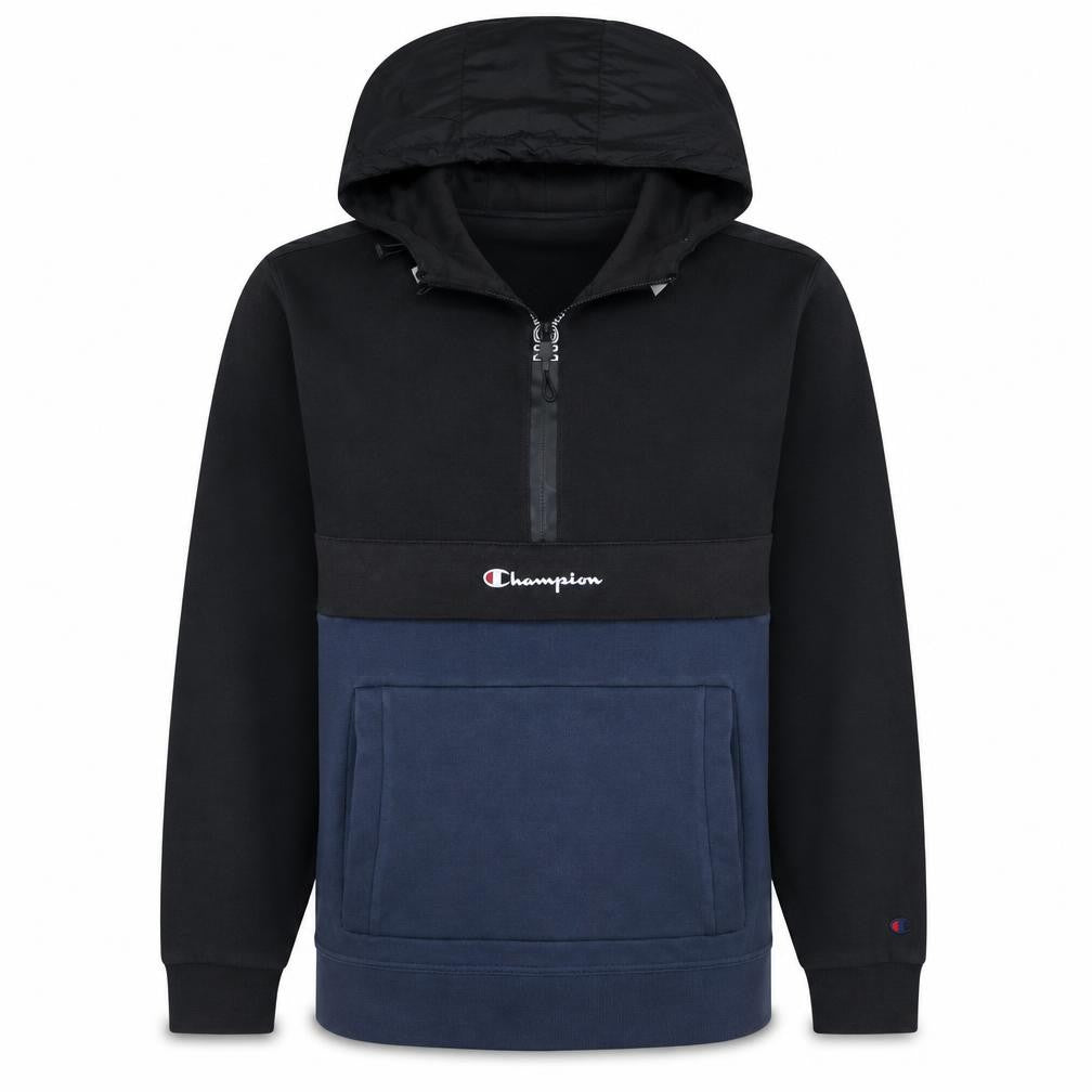 Champion Men's Black & Navy 1/2 Zip Pullover Hoodie Size L