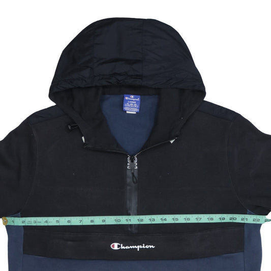Champion Men's Black & Navy 1/2 Zip Pullover Hoodie Size L