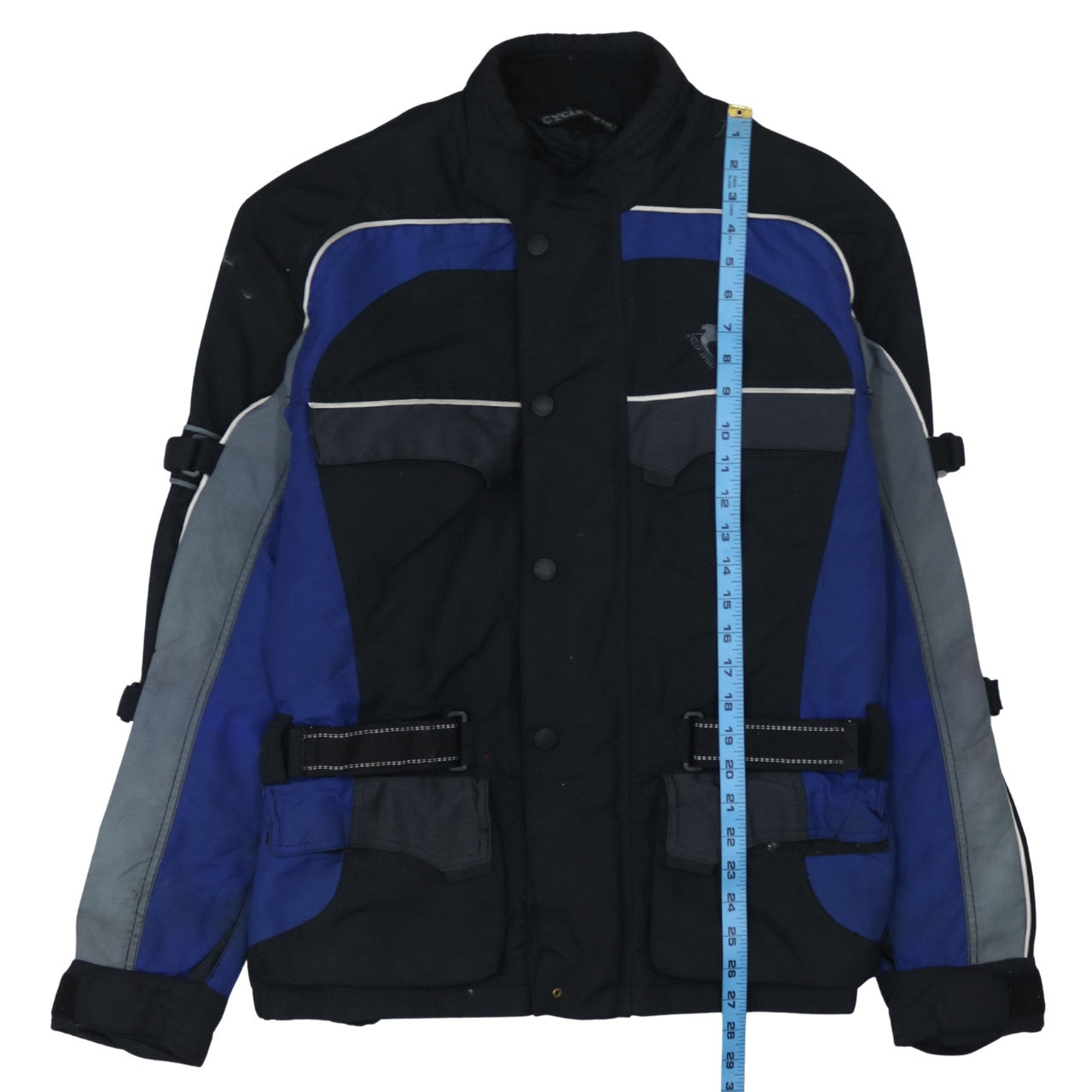 Cycle Spirit Men's Black Blue L Motorcycle Jacket Belted Reflective Lined