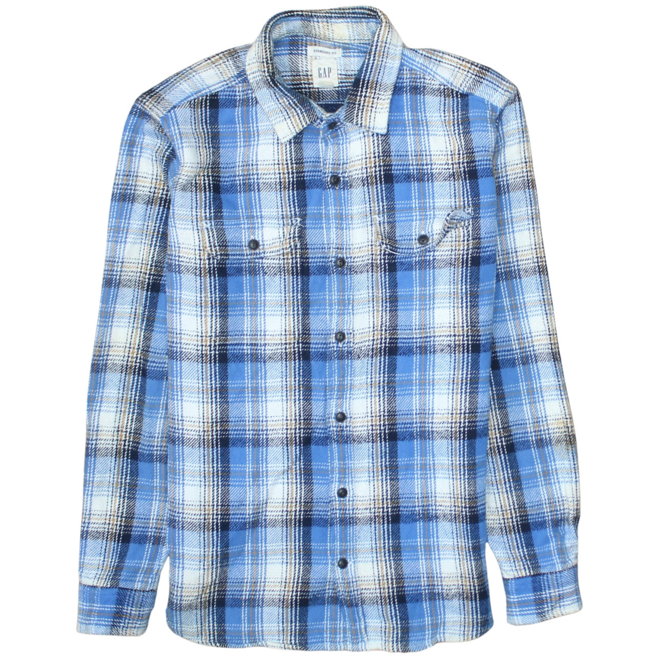 GAP Men's Blue Plaid Flannel Button-Up Shirt Size S Regular Fit