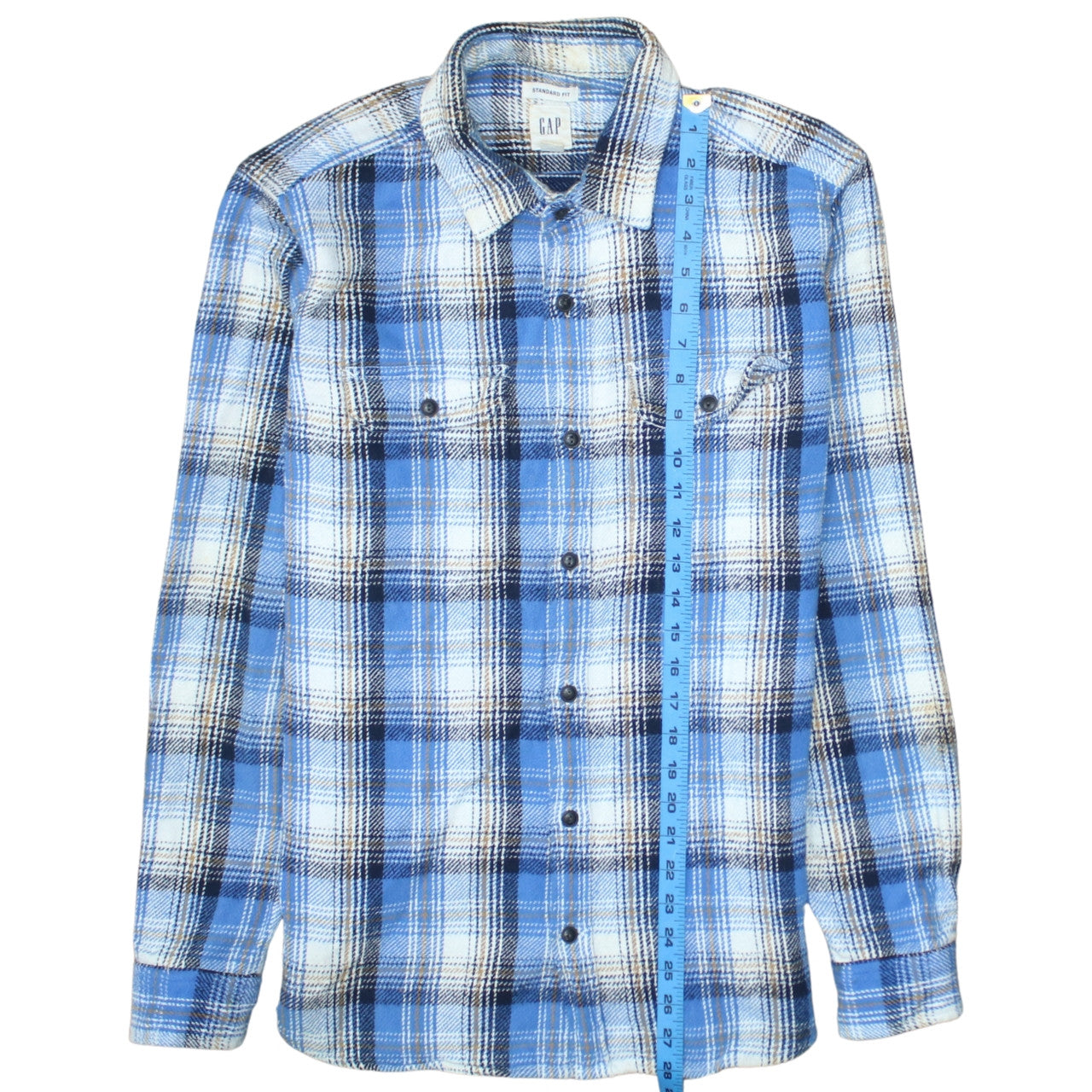 GAP Men's Blue Plaid Flannel Button-Up Shirt Size S Regular Fit