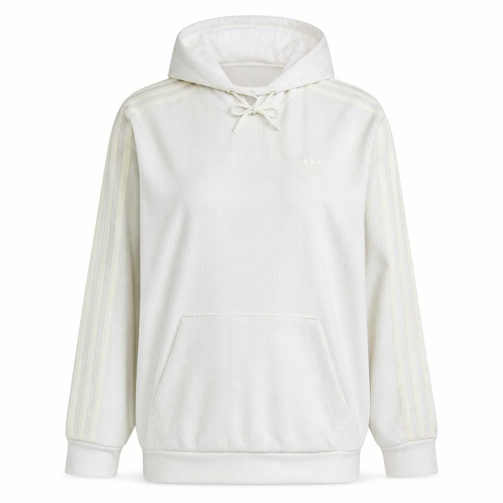 Front view of Adidas Women Ivory Pullover Hoodie, size 12, Corduroy Lined Casual