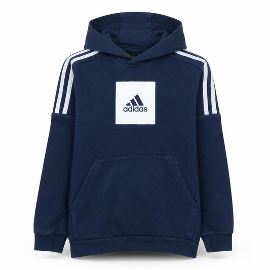 Adidas Boys Navy Blue Pullover Hoodie 11-12 Years Logo Cotton Blend Sweatshirt