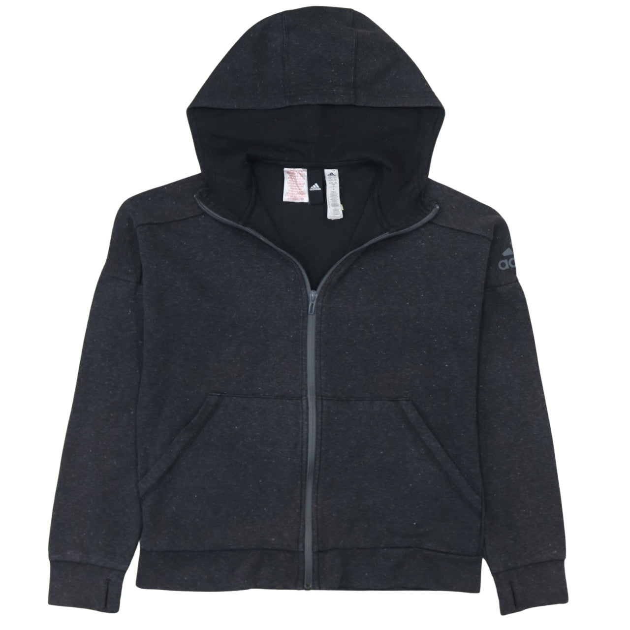 Adidas Boys Black Full Zip Hoodie 13-14 Years Regular Fit Fleece