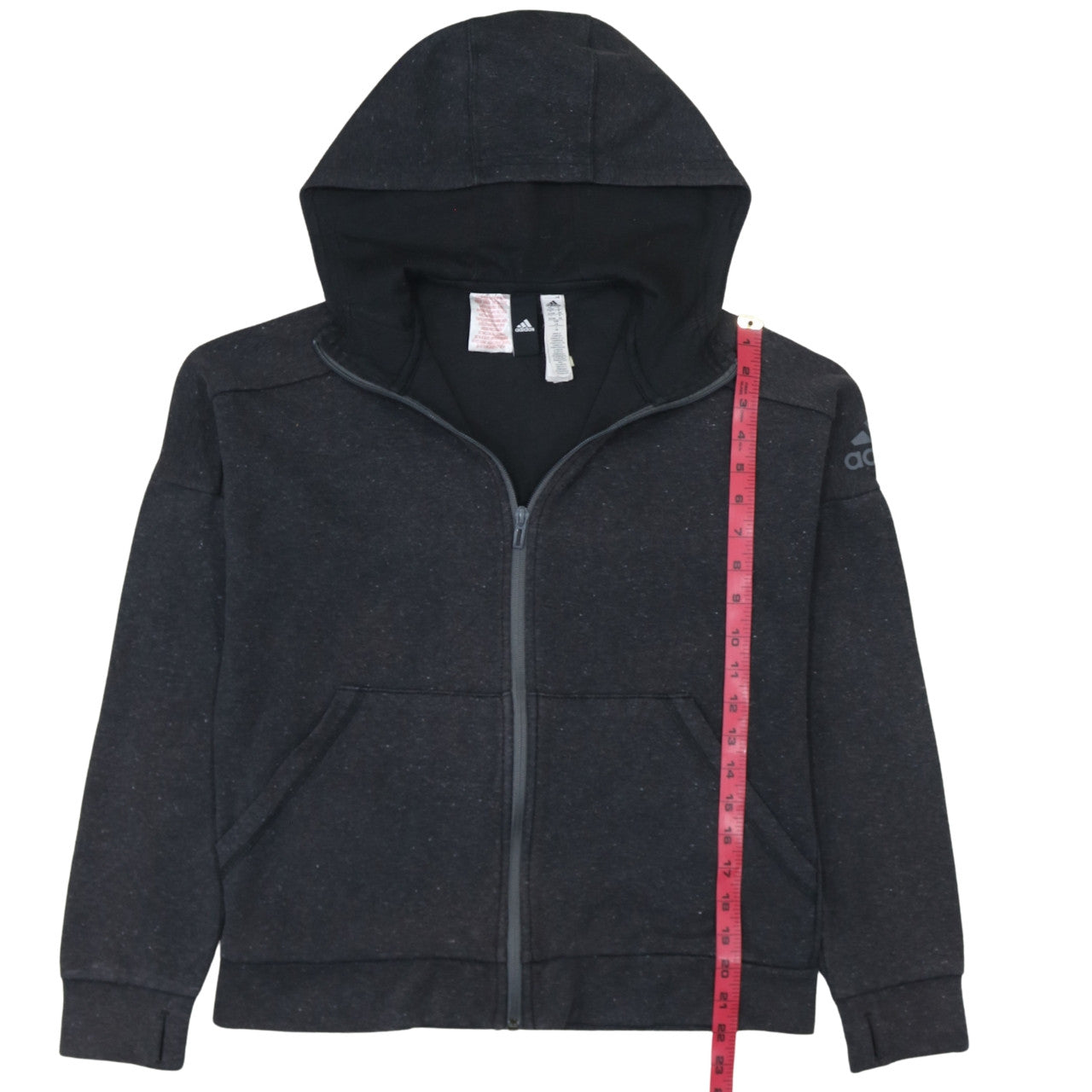 Adidas Boys Black Full Zip Hoodie 13-14 Years Regular Fit Fleece