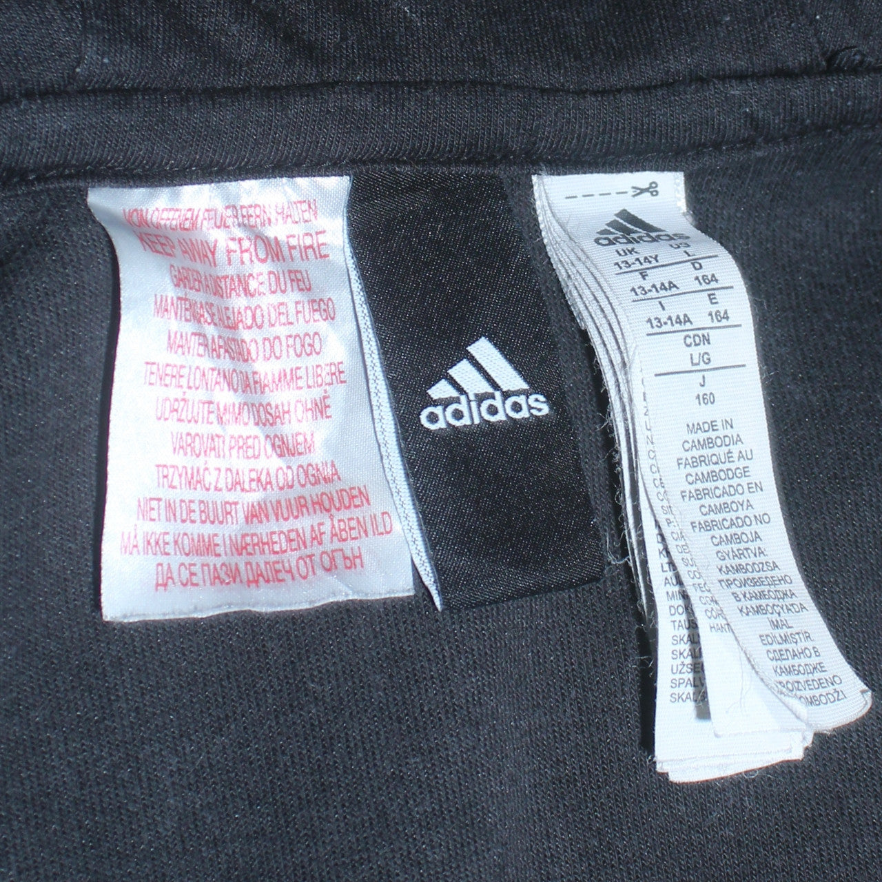 Adidas Boys Black Full Zip Hoodie 13-14 Years Regular Fit Fleece