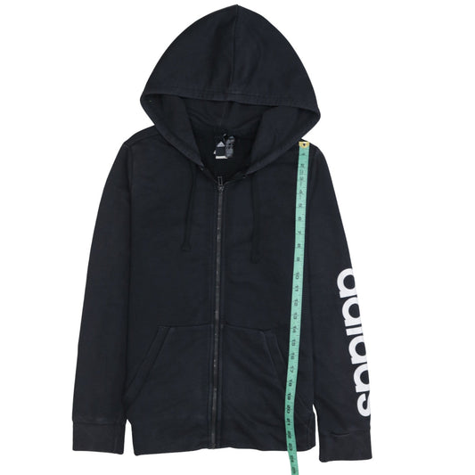 Adidas Women's Black Full Zip Hoodie M Logo Sleeve Casual Sweatshirt