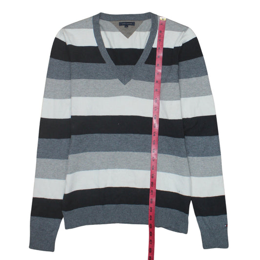 Tommy Hilfiger Men's Multicoloured V-Neck Striped Cotton Jumper L