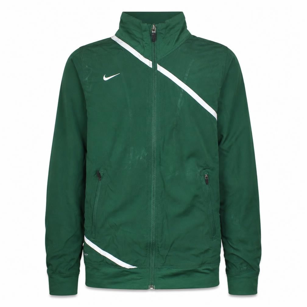 Front view of Nike boys’ green dri-fit track jacket, size 16, years full zip sports top
