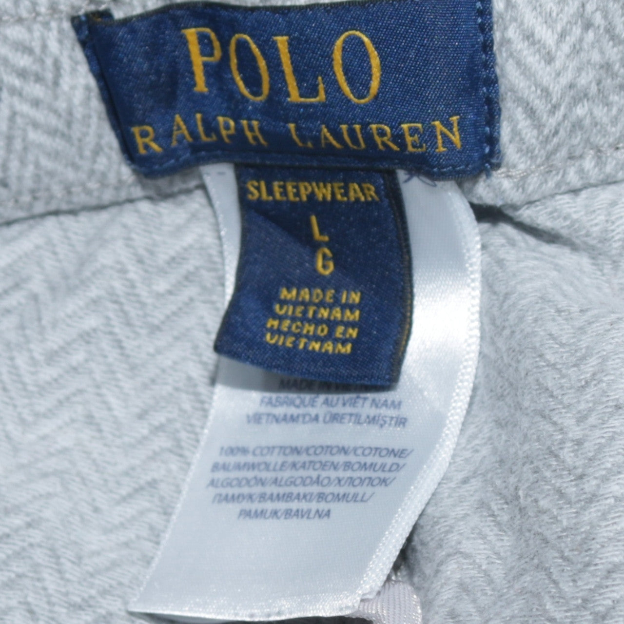 Ralph Lauren Men’s Grey Cotton Herringbone Drawstring Sweatpants L