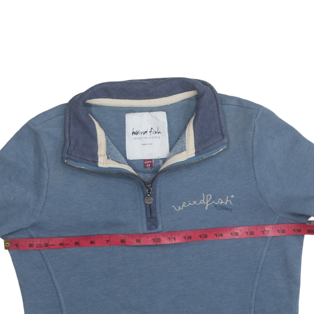 Weird Fish Women's Blue 1/4 Zip Pullover Sweatshirt Size 10 Cotton Blend