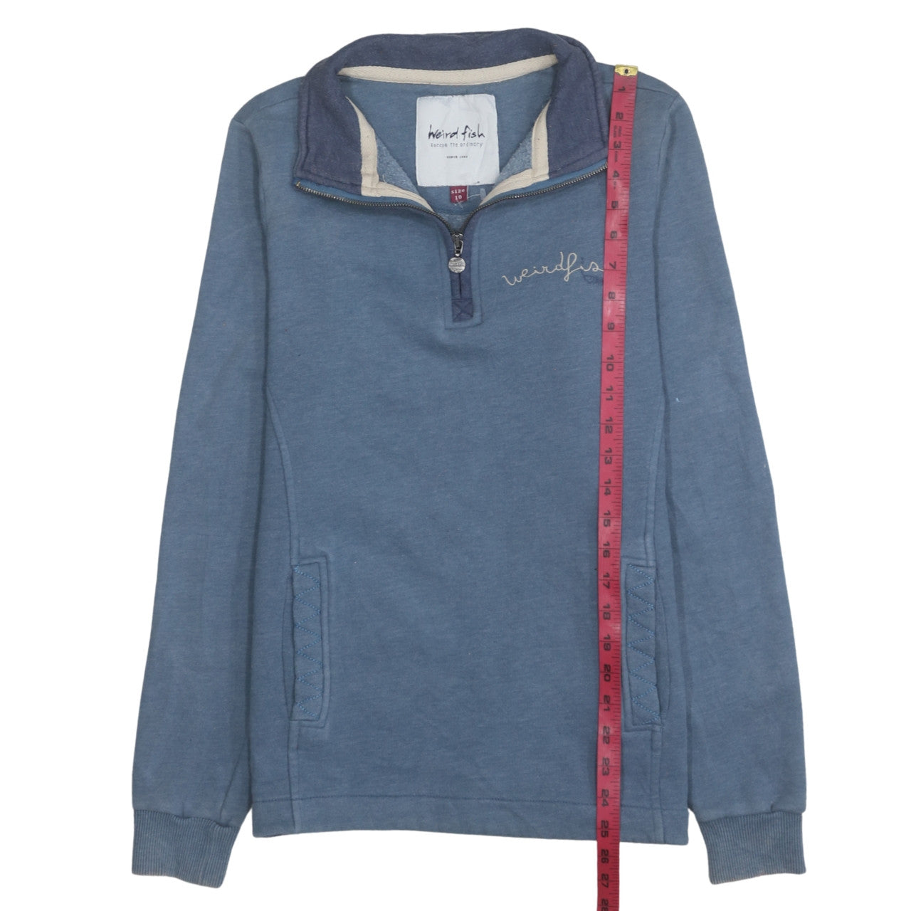 Weird Fish Women's Blue 1/4 Zip Pullover Sweatshirt Size 10 Cotton Blend
