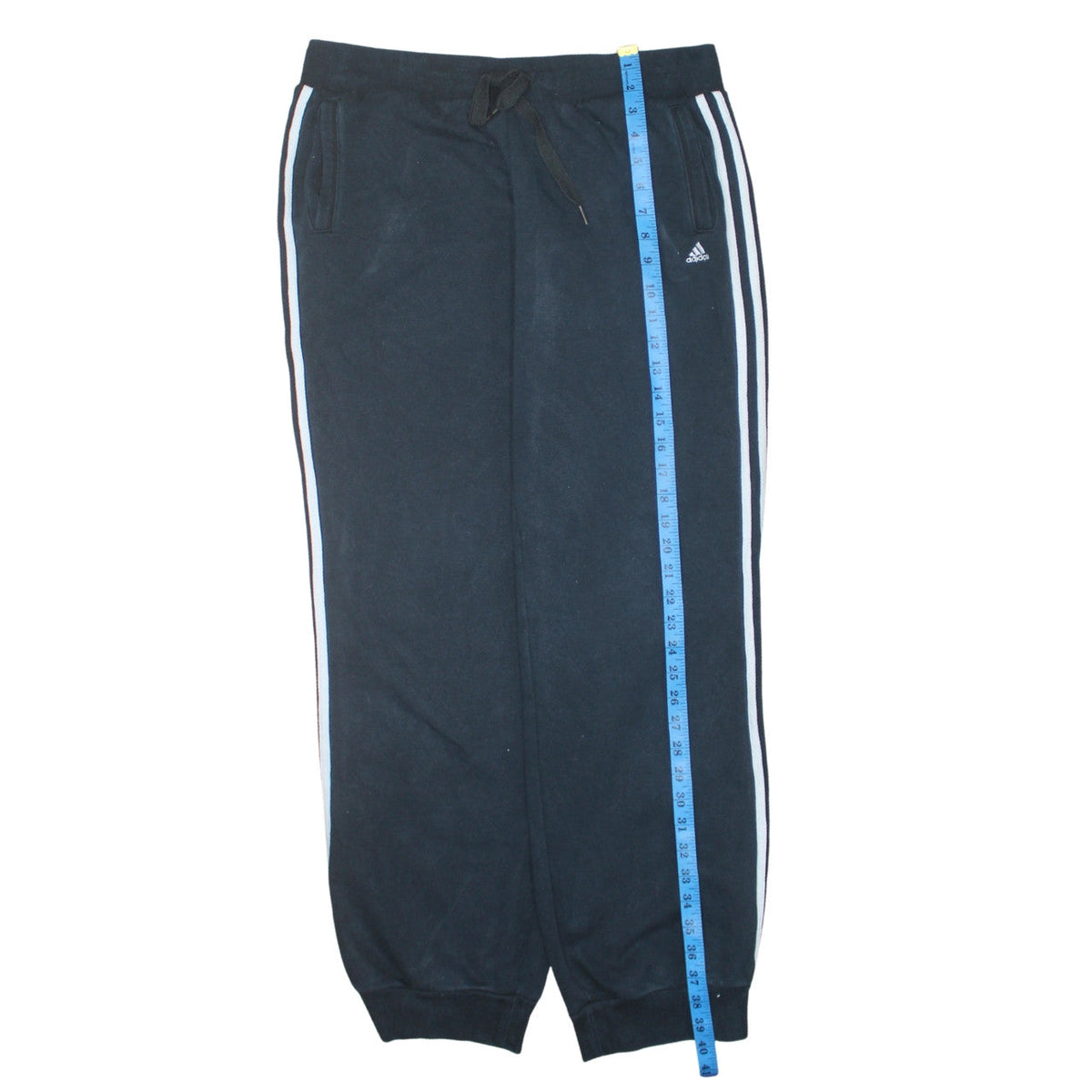Close-up detail of Adidas Women Black Essentials Jogger Sweatpants, size 10