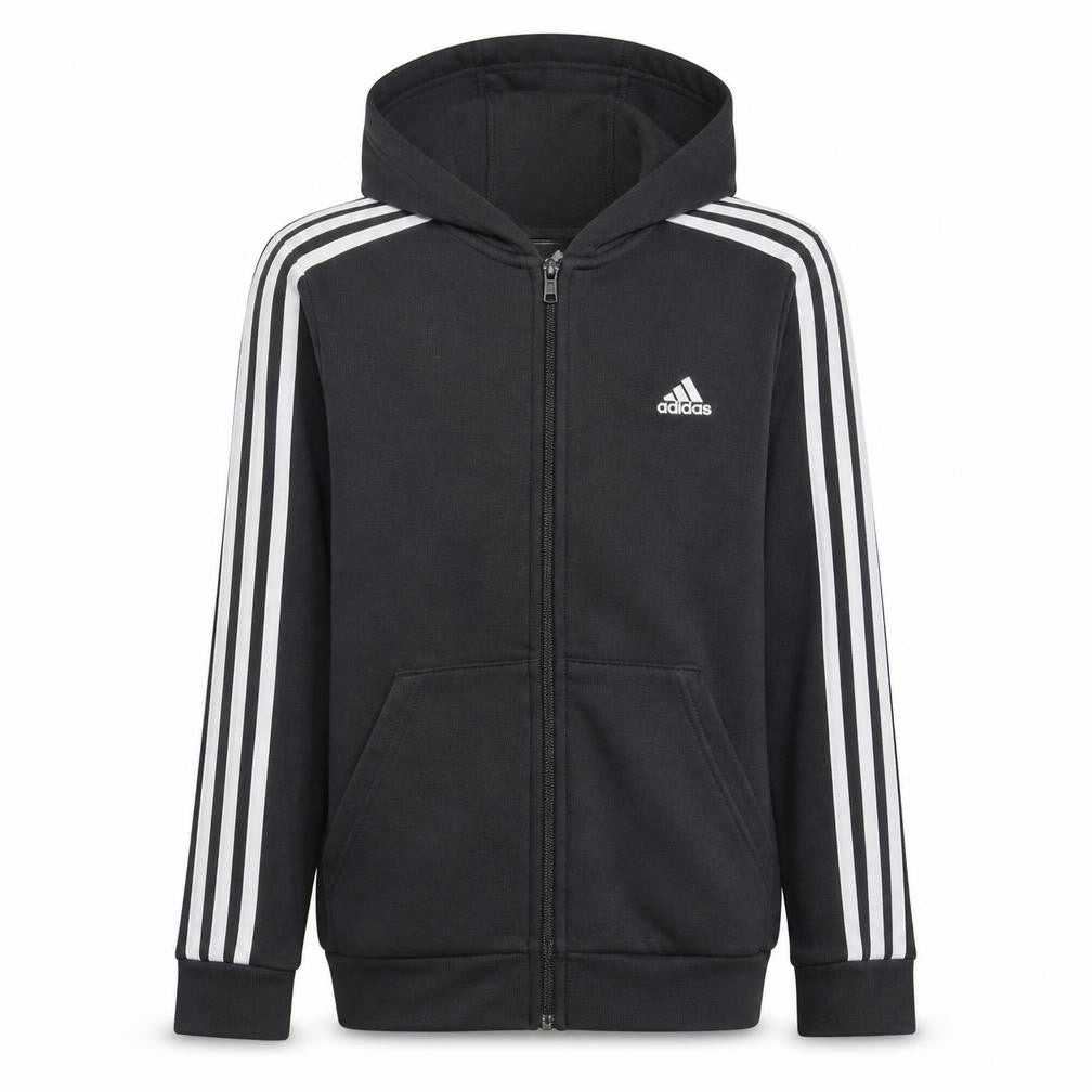 Front view of Adidas boys’ black full zip hoodie 13-14 years fleece sports top