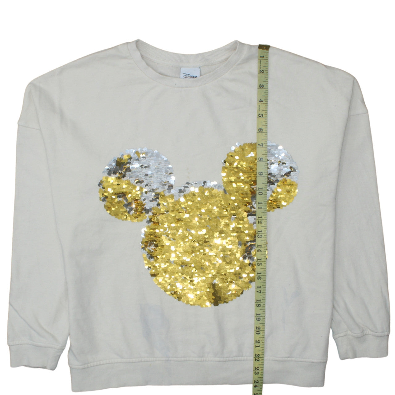 Disney Women Beige Sequin Mickey Mouse Pullover Sweatshirt UK 18
