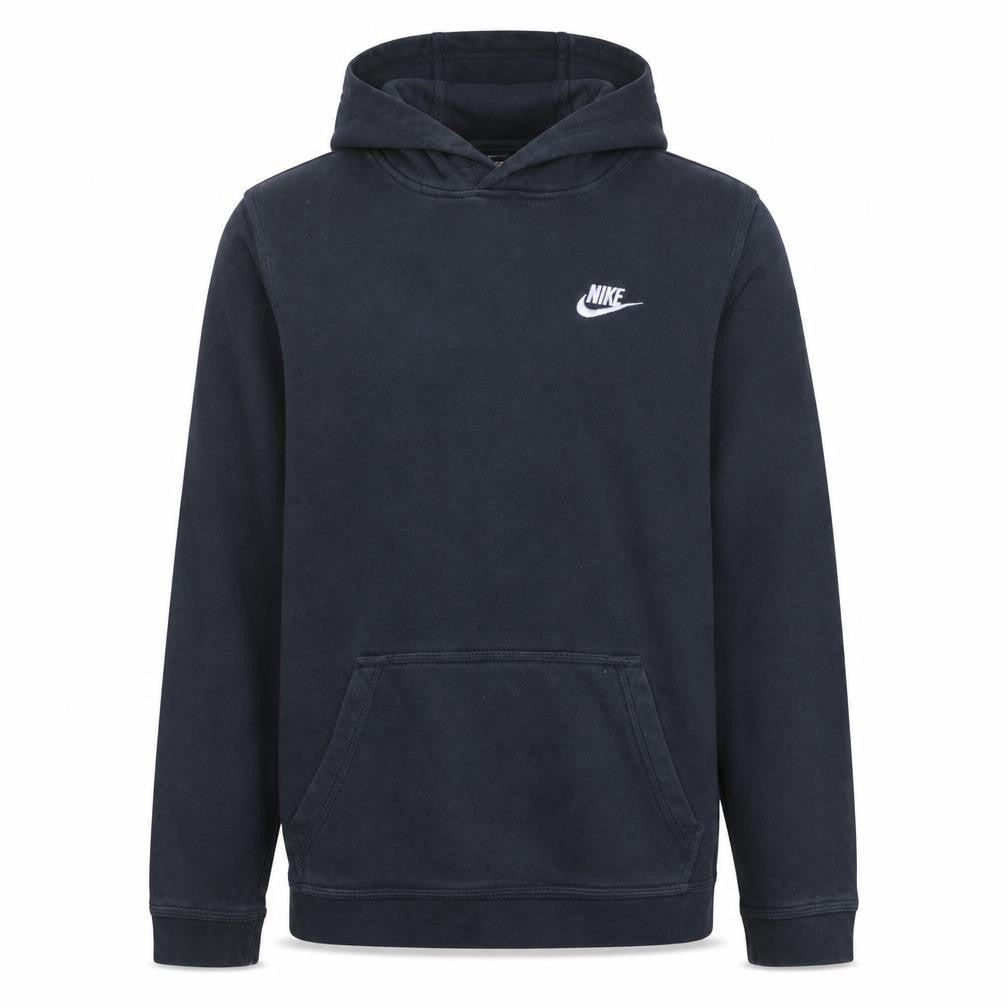 Front view of Nike boys’ black xl pullover hoodie with embroidered logo