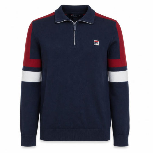 Fila Men's Blue Red 1/4 Zip Collared Sweatshirt Size S