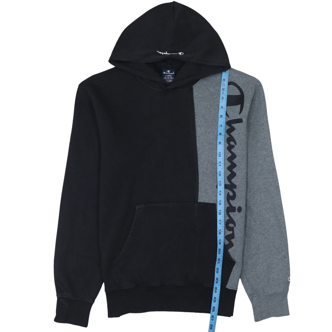 Champion Men’s Black Grey Pullover Hoodie Size L Logo Fleece