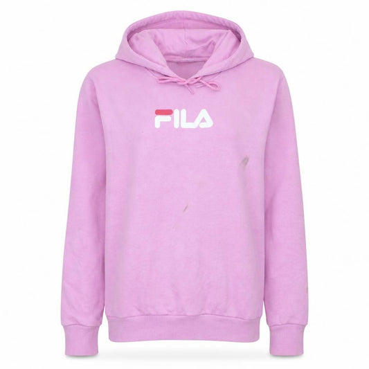 Fila Women Pink Pullover Hoodie Size M Cotton Blend Logo Sweatshirt