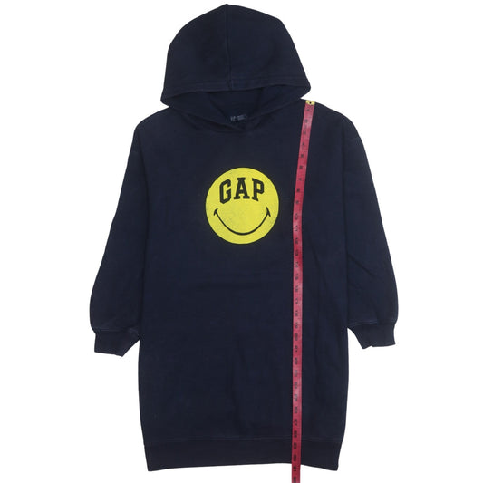 GAP Girls Black Smiley Pullover Hoodie XXL (14-16 Years) Fleece Cotton Blend