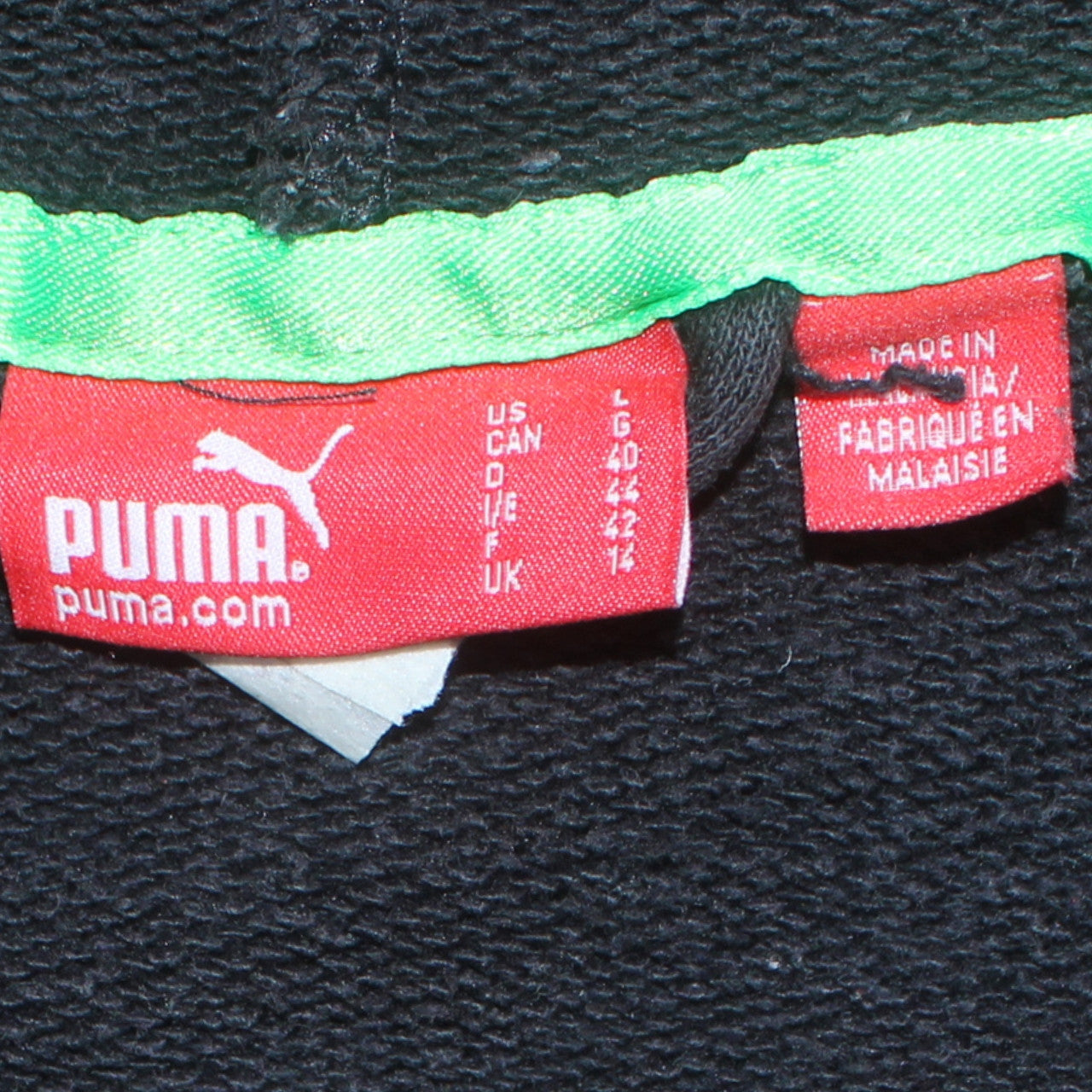 Puma Women's Black Full Zip Hoodie Size 14 with Green Trim