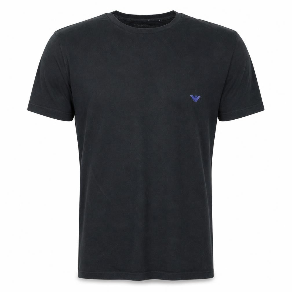 Front view of Emporio Armani Men's Black Slim Fit Logo T-Shirt, size L