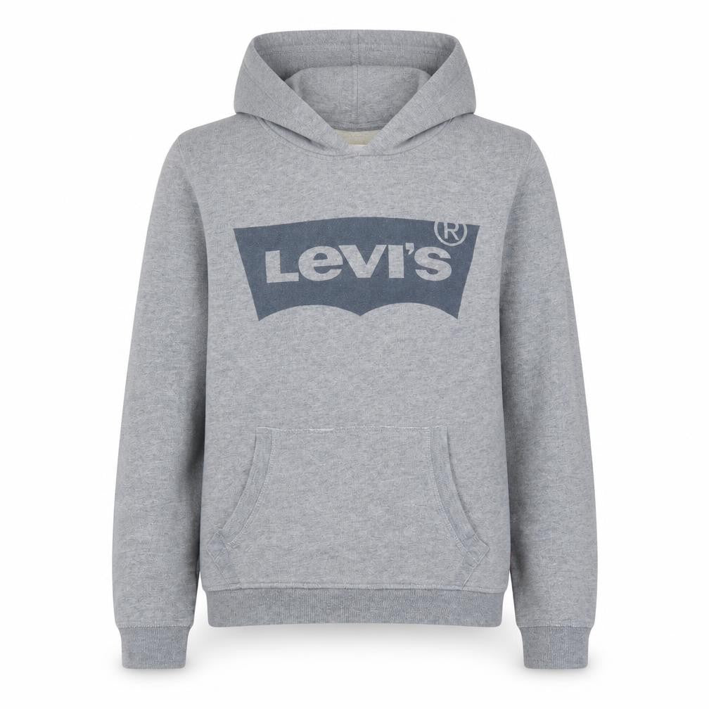 Front view of Levi's boys’ grey hooded pullover sweatshirt, size 16, regular fit