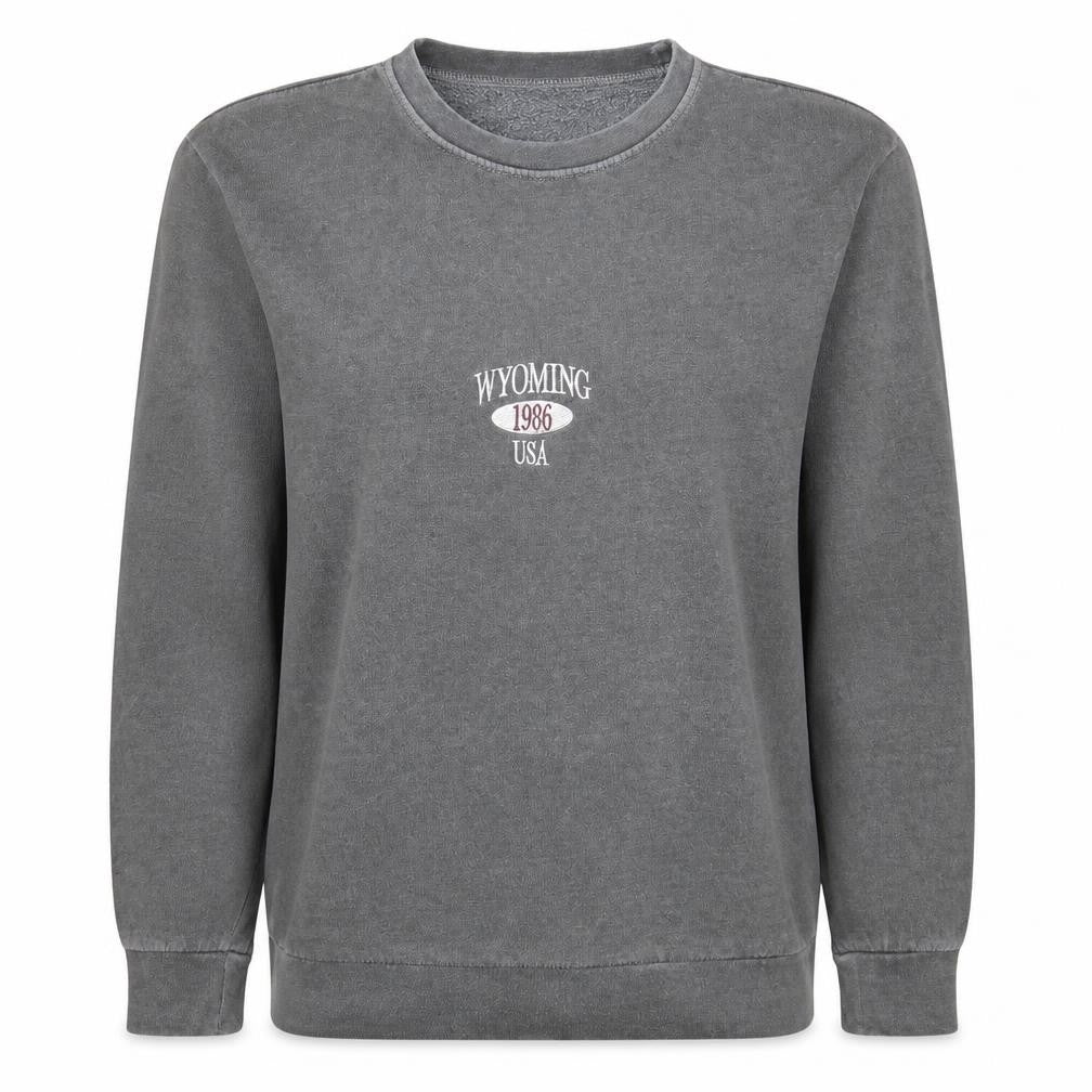 PRETTYLITTLETHING Women Grey Pullover Sweatshirt Size M Wyoming 1986 USA Embroidered
